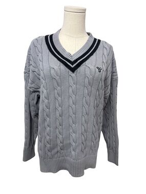 TNA Gray Cable Knit V-Neck Sweater with Contrast Trim - size M